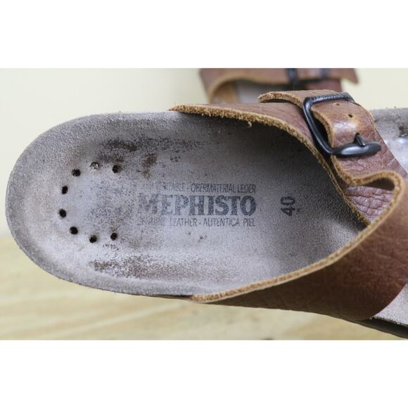 Mephisto Womens Sandals 40 Brown Leather Helen Plus Buckle Slides Slip On Shoes - Picture 5 of 6